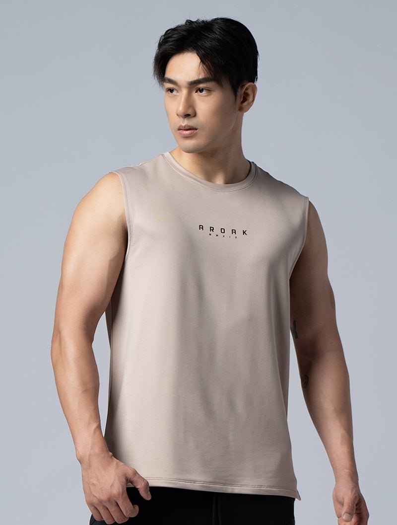 ONE - WAY™ 單向導濕寬肩訓練背心 (灰褐) - AROAK 機能健身服飾 | 專為健人打造
