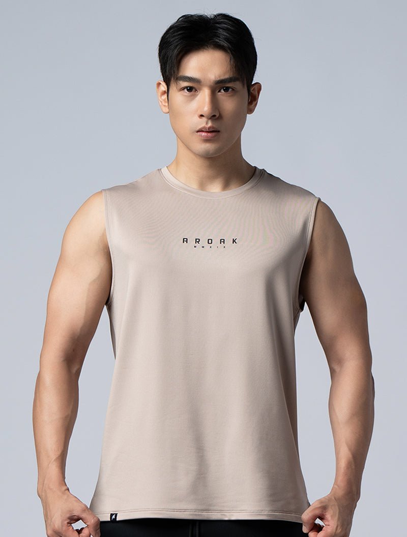 ONE - WAY™ 單向導濕寬肩訓練背心 (灰褐) - AROAK 機能健身服飾 | 專為健人打造