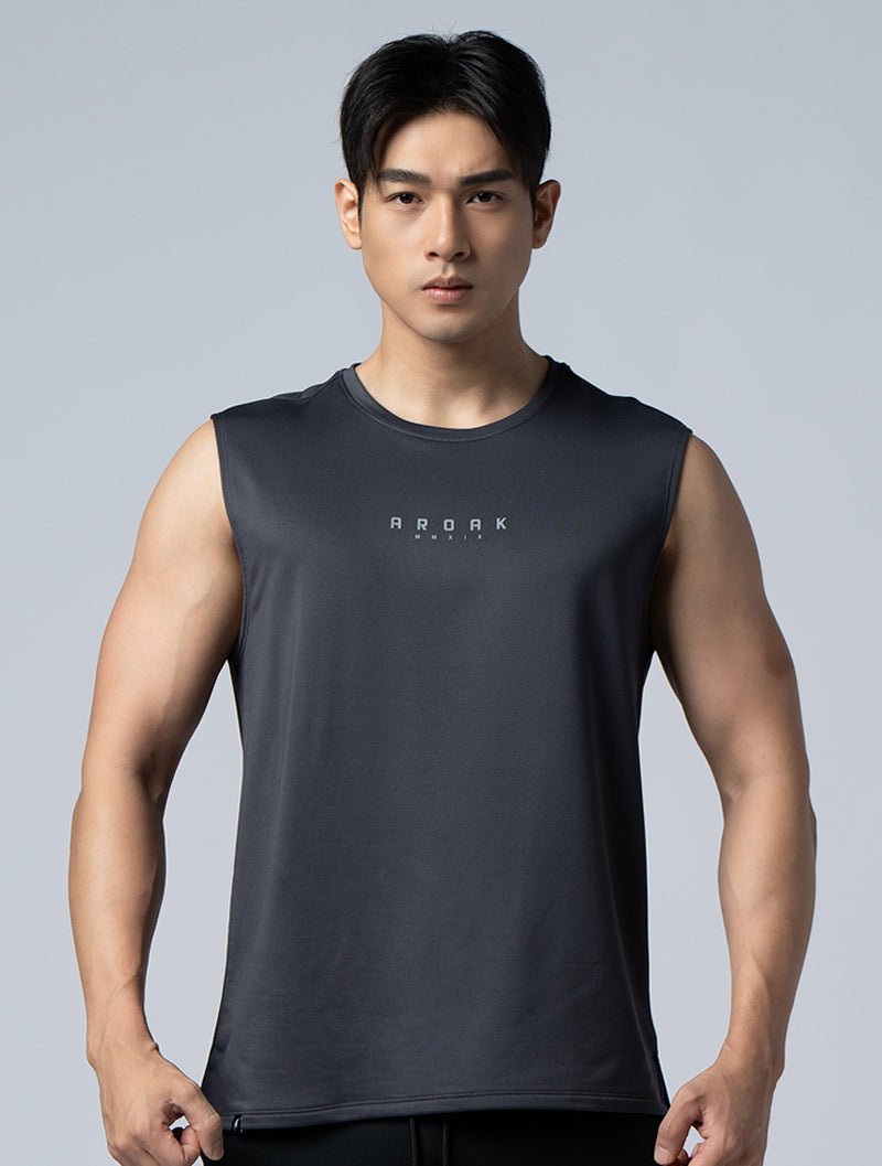 ONE - WAY™ 單向導濕寬肩訓練背心 (鐵灰) - AROAK 機能健身服飾 | 專為健人打造