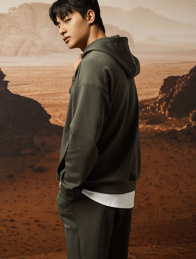 SIRO™ - Dual 剪接寬版連帽上衣 (墨綠) - AROAK 機能健身服飾 | 專為健人打造