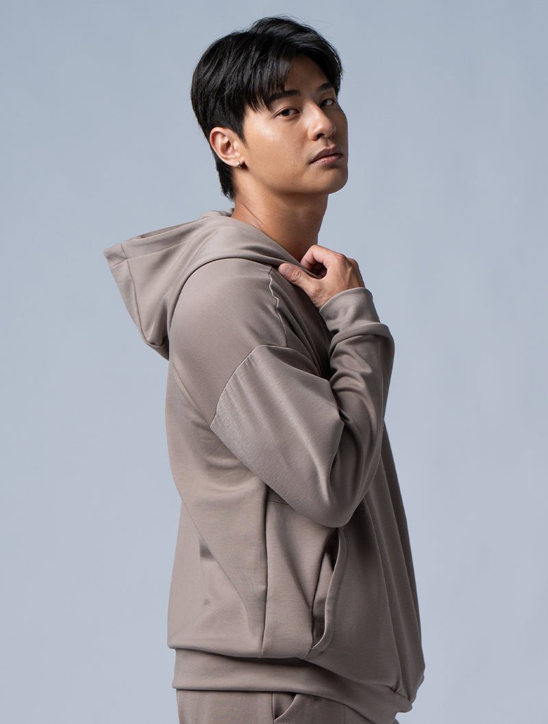 SIRO™ - Dual 剪接寬版連帽上衣 (棕卡其) - AROAK 機能健身服飾 | 專為健人打造
