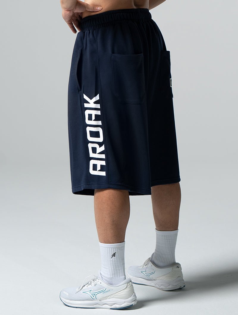 SIRO™ - Shield 爆裂紋七分短褲 (深藍) - AROAK 機能健身服飾 | 專為健人打造