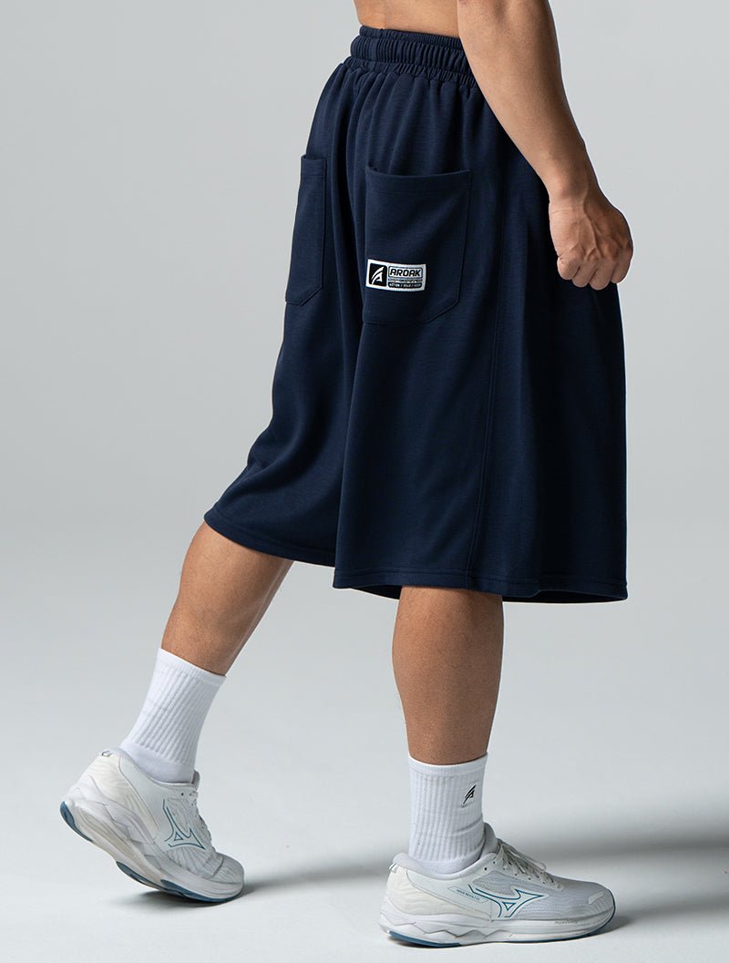 SIRO™ - Shield 爆裂紋七分短褲 (深藍) - AROAK 機能健身服飾 | 專為健人打造