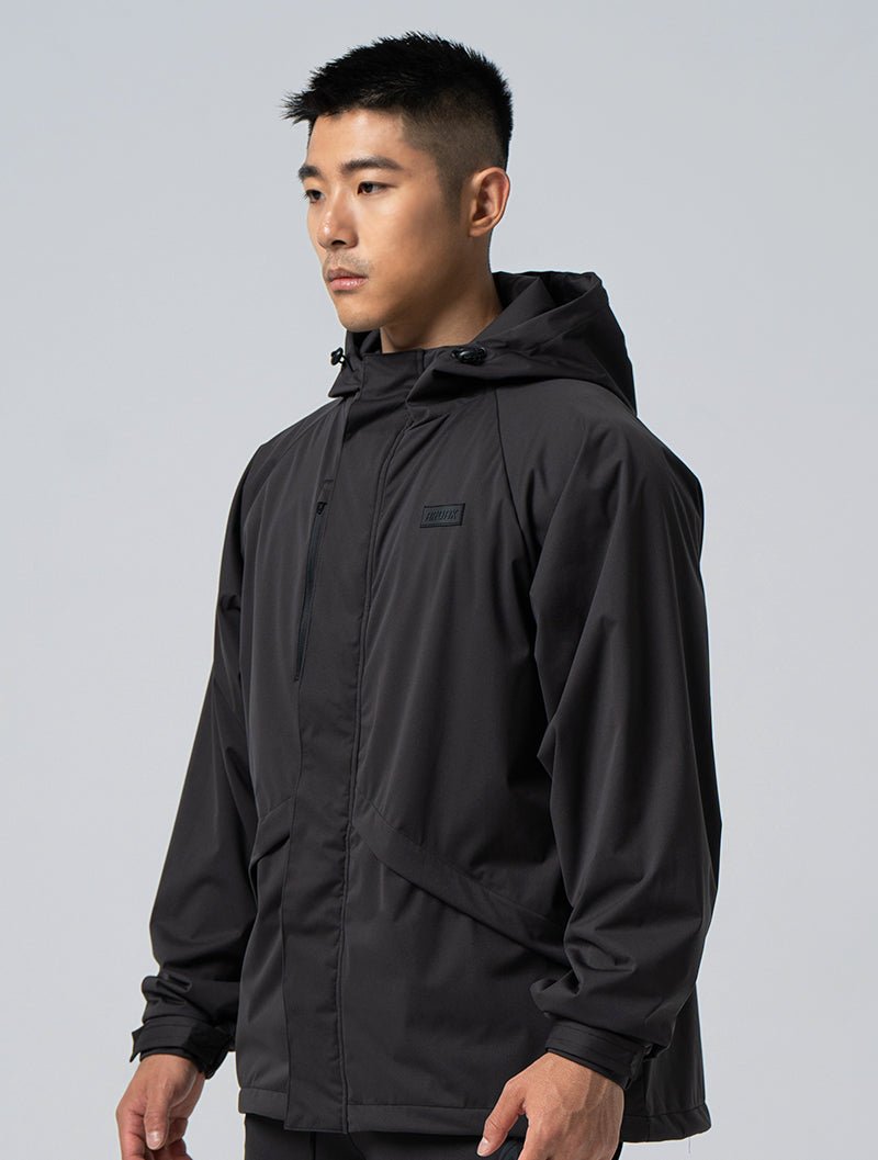 Storm Guard™ 防潑水防風連帽外套 (黑) - AROAK 機能健身服飾 | 專為健人打造