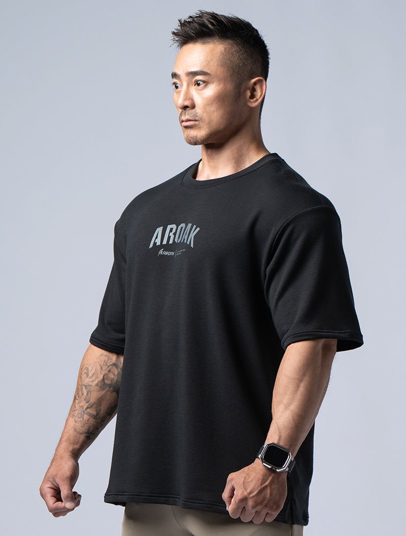 TENCEL FTE™ 戰士的怒吼機能厚磅天絲寬版上衣 (黑) - AROAK 機能健身服飾 | 專為健人打造