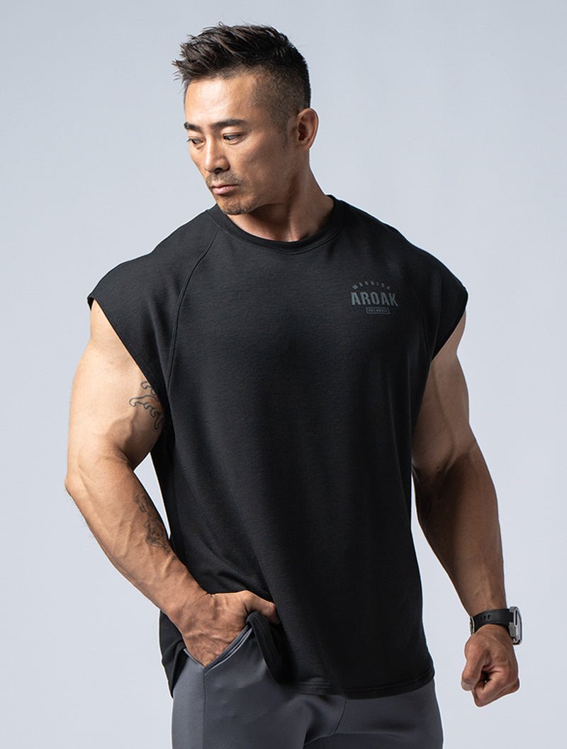 TENCEL FTE™ 拉克蘭袖寬版訓練背心 (黑) - AROAK 機能健身服飾 | 專為健人打造