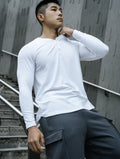 Tencel - RIB™亨利領羅紋長袖上衣 (白) - AROAK 機能健身服飾 | 專為健人打造