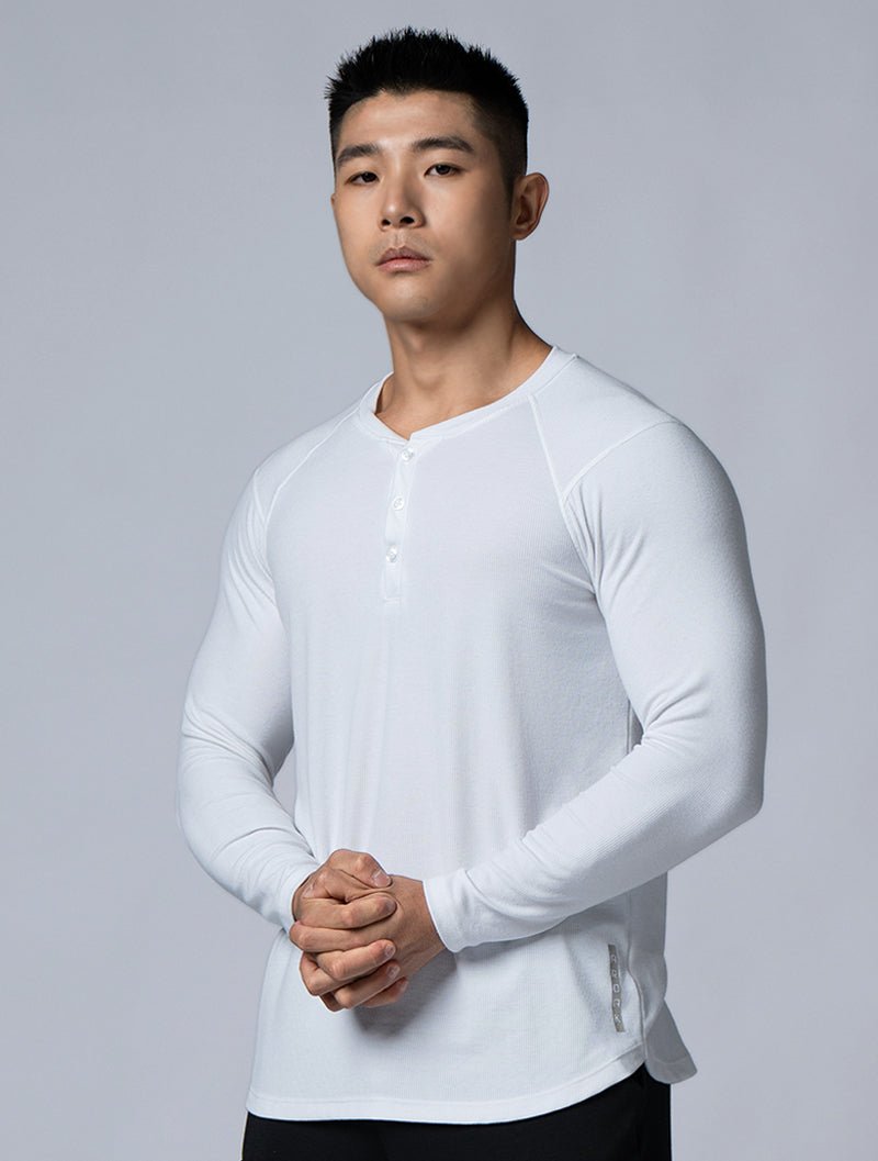 TENCEL™-RIB ヘンリーネックリブ長袖Tシャツ (ホワイト) – AROAK 機能