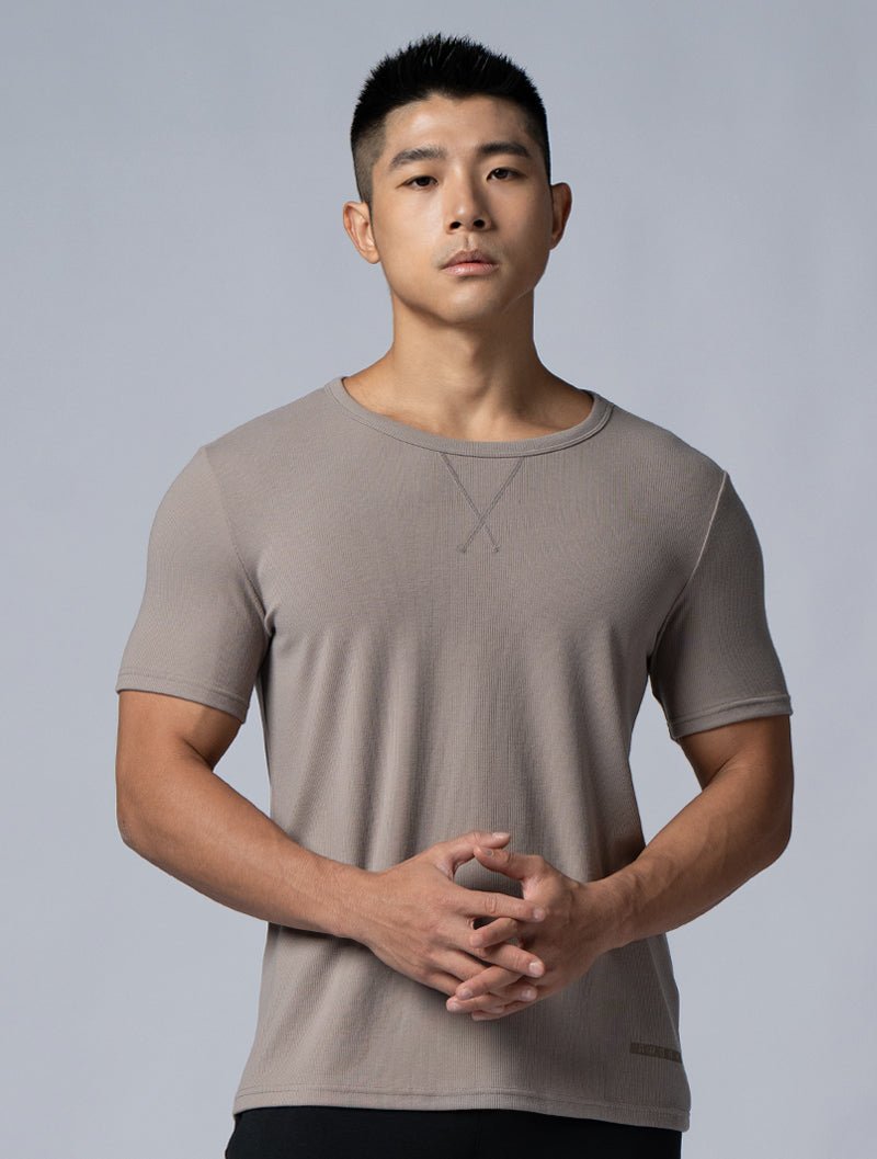 Tencel - RIB™圓領羅紋短袖上衣 (深卡其) - AROAK 機能健身服飾 | 專為健人打造