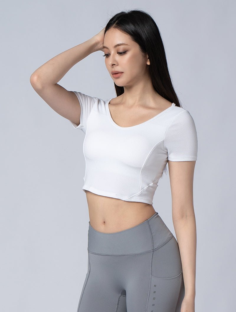 Tencel - RIB™ Y字流線BraTop 24 - 2 (白) - AROAK 機能健身服飾 | 專為健人打造