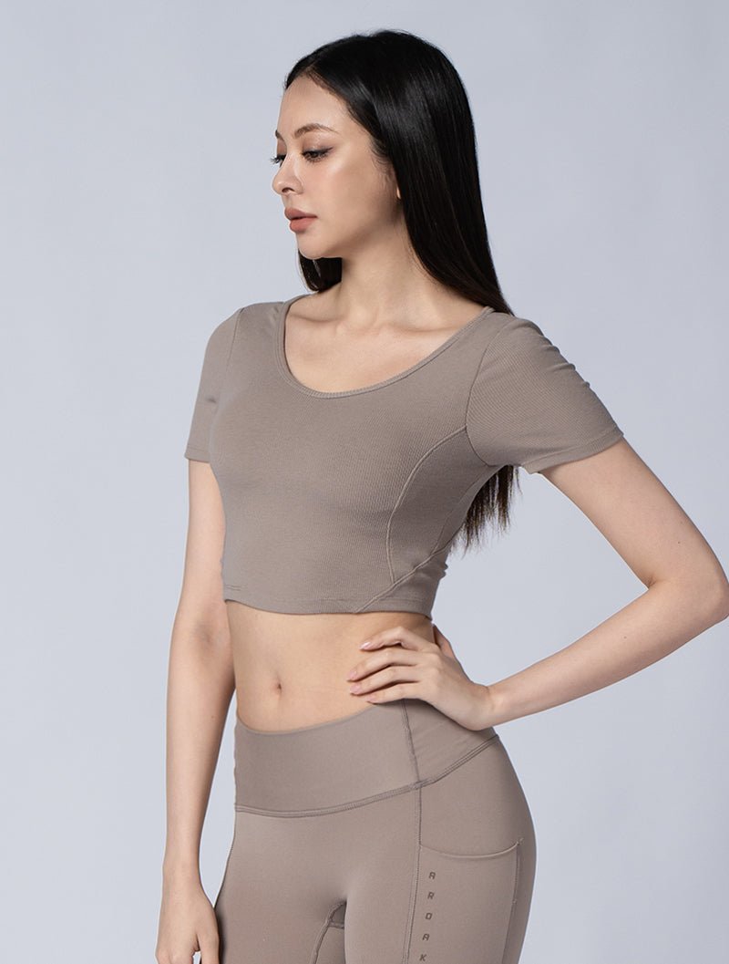 Tencel - RIB™ Y字流線BraTop 24 - 2 (深卡其) - AROAK 機能健身服飾 | 專為健人打造