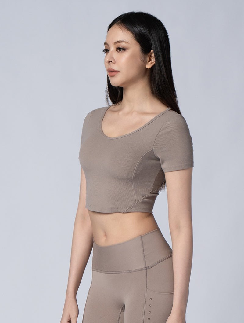 Tencel - RIB™ Y字流線BraTop 24 - 2 (深卡其) - AROAK 機能健身服飾 | 專為健人打造