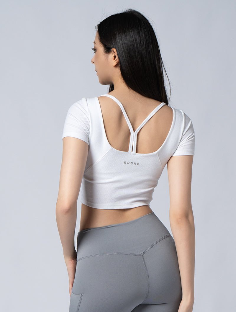 Tencel - RIB™ Y字流線BraTop 24 - 2 (白) - AROAK 機能健身服飾 | 專為健人打造