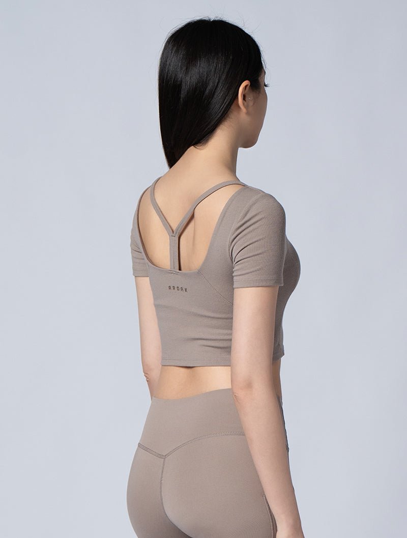Tencel - RIB™ Y字流線BraTop 24 - 2 (深卡其) - AROAK 機能健身服飾 | 專為健人打造