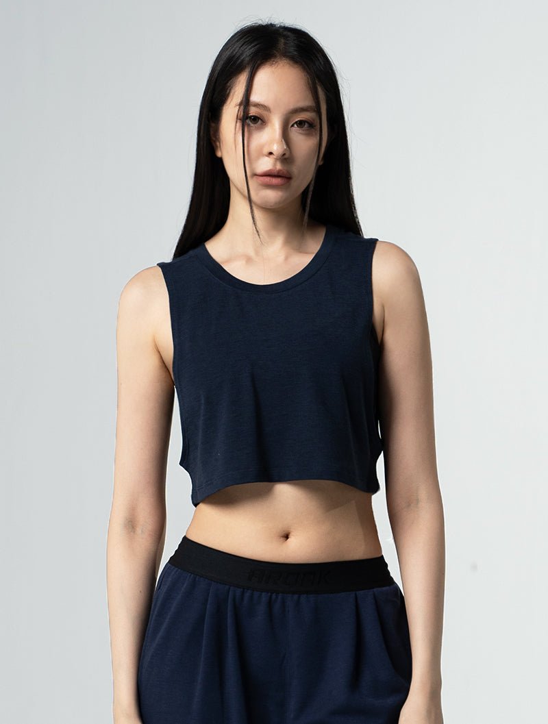 TENCEL™ - SGL 側挖短版背心 25 - 1 (深藍) - AROAK 機能健身服飾 | 專為健人打造