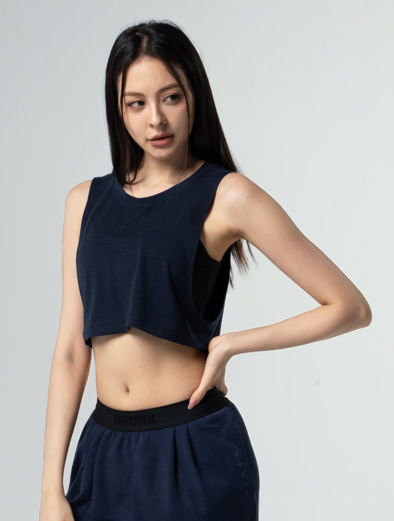 TENCEL™ - SGL 側挖短版背心 25 - 1 (深藍) - AROAK 機能健身服飾 | 專為健人打造