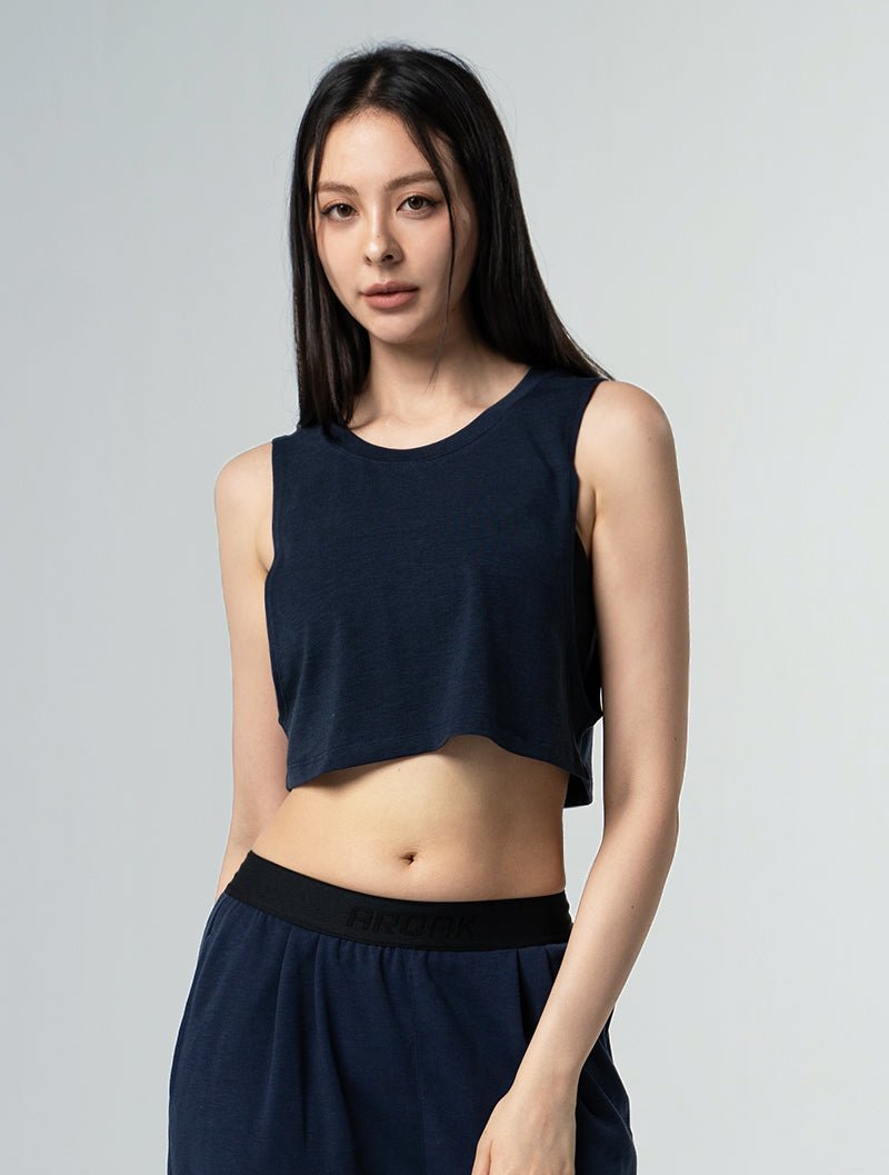 TENCEL™ - SGL 側挖短版背心 25 - 1 (深藍) - AROAK 機能健身服飾 | 專為健人打造