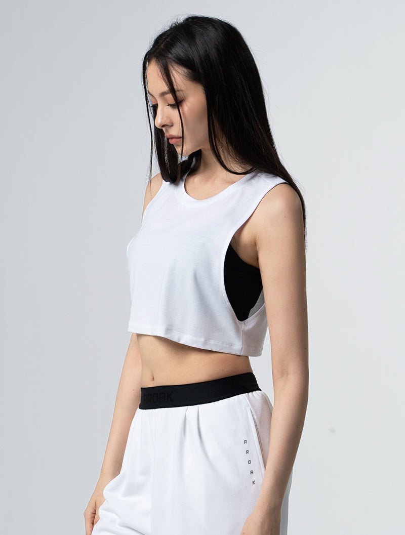 TENCEL™ - SGL側挖短版背心 25 - 1 (白) - AROAK 機能健身服飾 | 專為健人打造