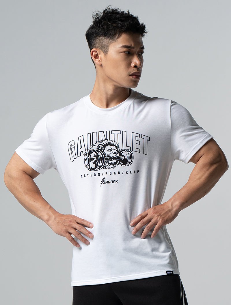 TENCEL™ - SGL 獅王覺醒短袖上衣 (白) - AROAK 機能健身服飾 | 專為健人打造