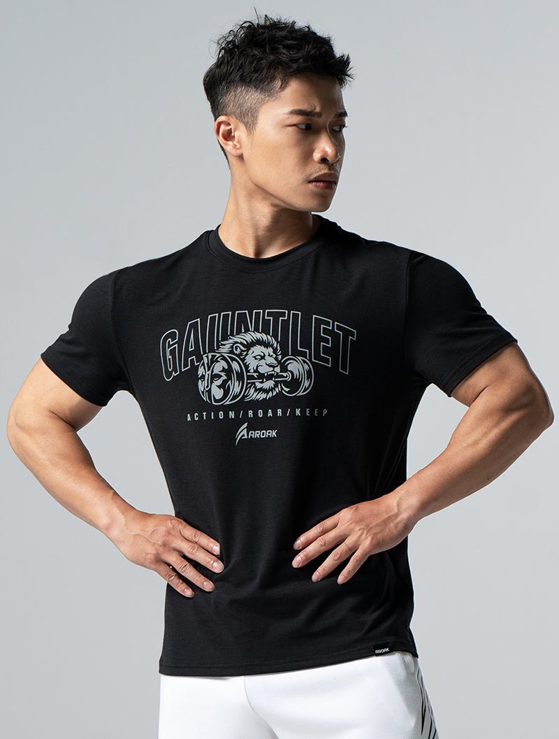 TENCEL™ - SGL 獅王覺醒短袖上衣 (黑) - AROAK 機能健身服飾 | 專為健人打造