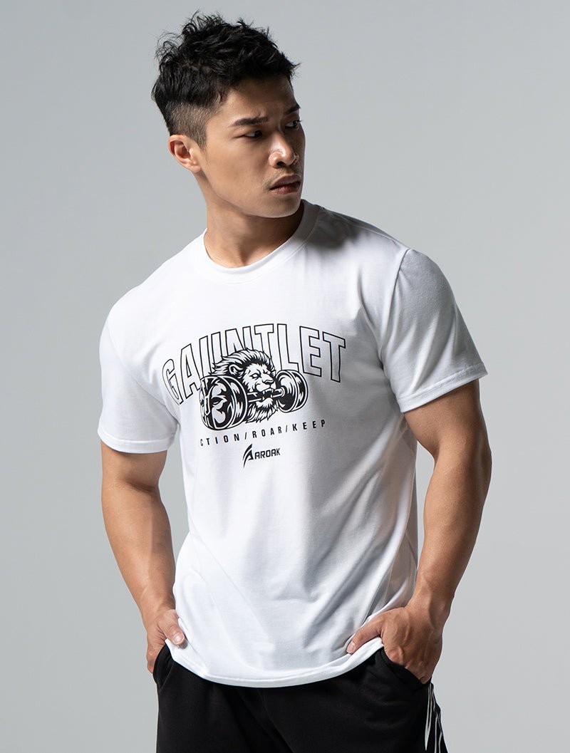 TENCEL™ - SGL 獅王覺醒短袖上衣 (白) - AROAK 機能健身服飾 | 專為健人打造