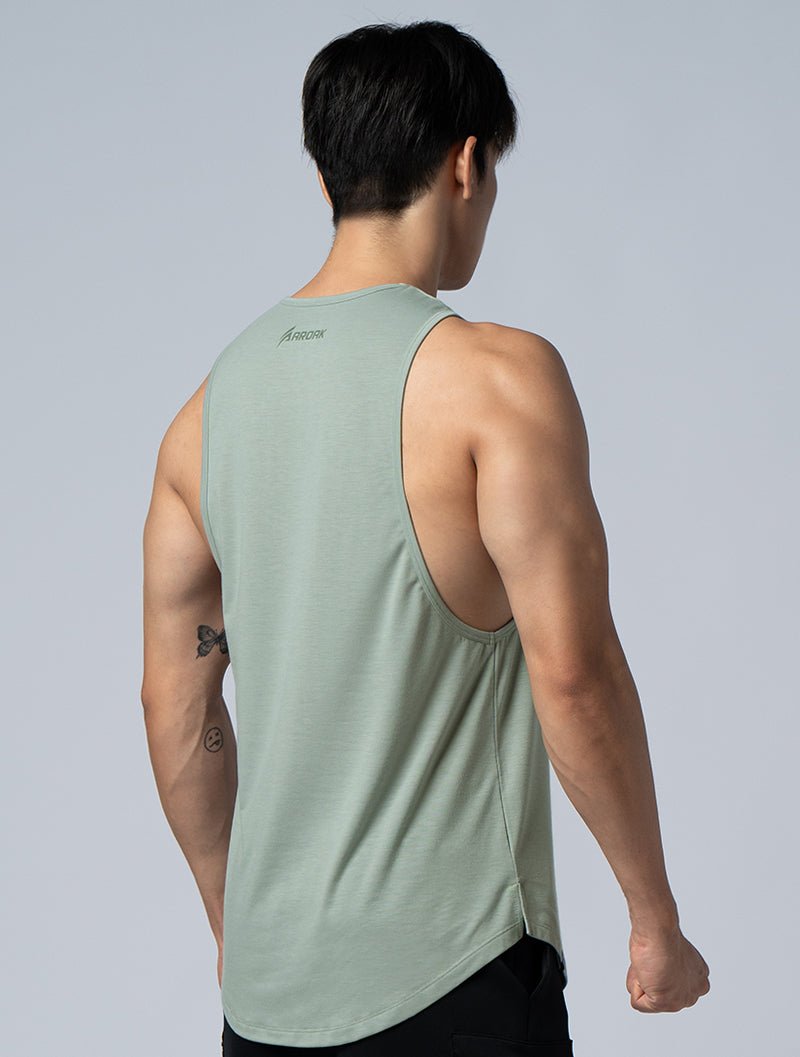 TENCEL - SGL™ 植絨機能天絲圓弧背心 (灰綠) - AROAK 機能健身服飾 | 專為健人打造