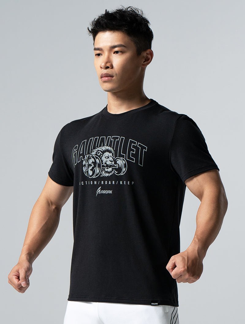 TENCEL™ - SGL 獅王覺醒短袖上衣 (黑) - AROAK 機能健身服飾 | 專為健人打造