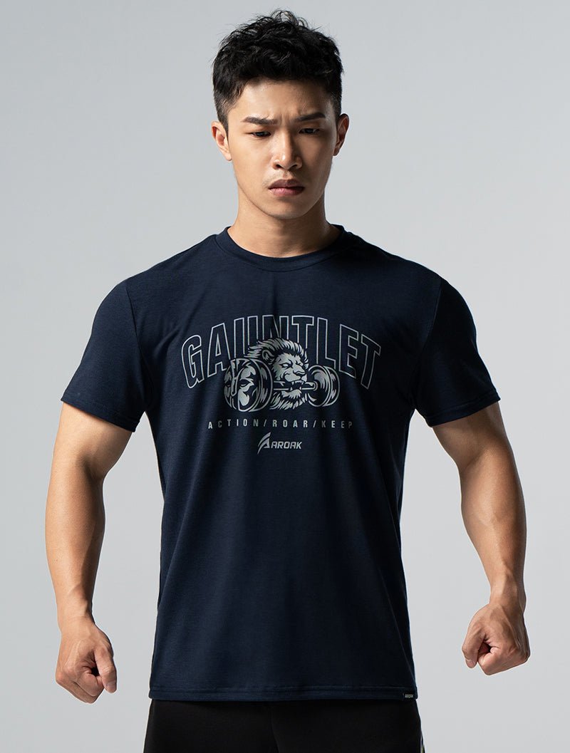 TENCEL™ - SGL 獅王覺醒短袖上衣 (深藍) - AROAK 機能健身服飾 | 專為健人打造