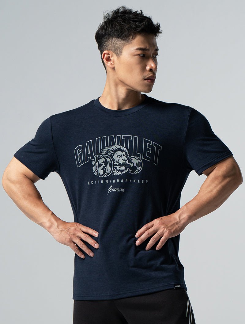 TENCEL™ - SGL 獅王覺醒短袖上衣 (深藍) - AROAK 機能健身服飾 | 專為健人打造