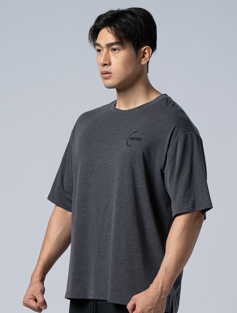 TENCEL - SGL™ 植絨OVERSIZED機能天絲短袖上衣 (霧黑) - AROAK 機能健身服飾 | 專為健人打造