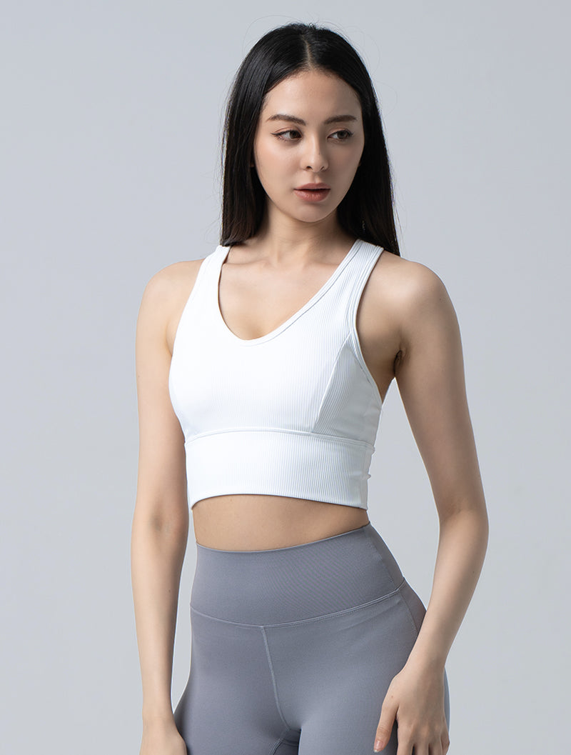 Lumin™ Muscle V-neck Crossover Sports Tank Top@ (White)