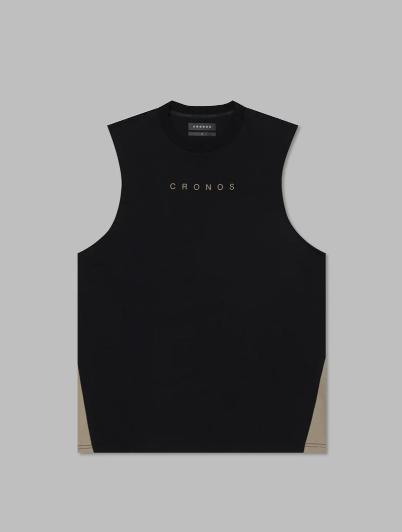 CRONOS 拼接背心 (黑x卡其)