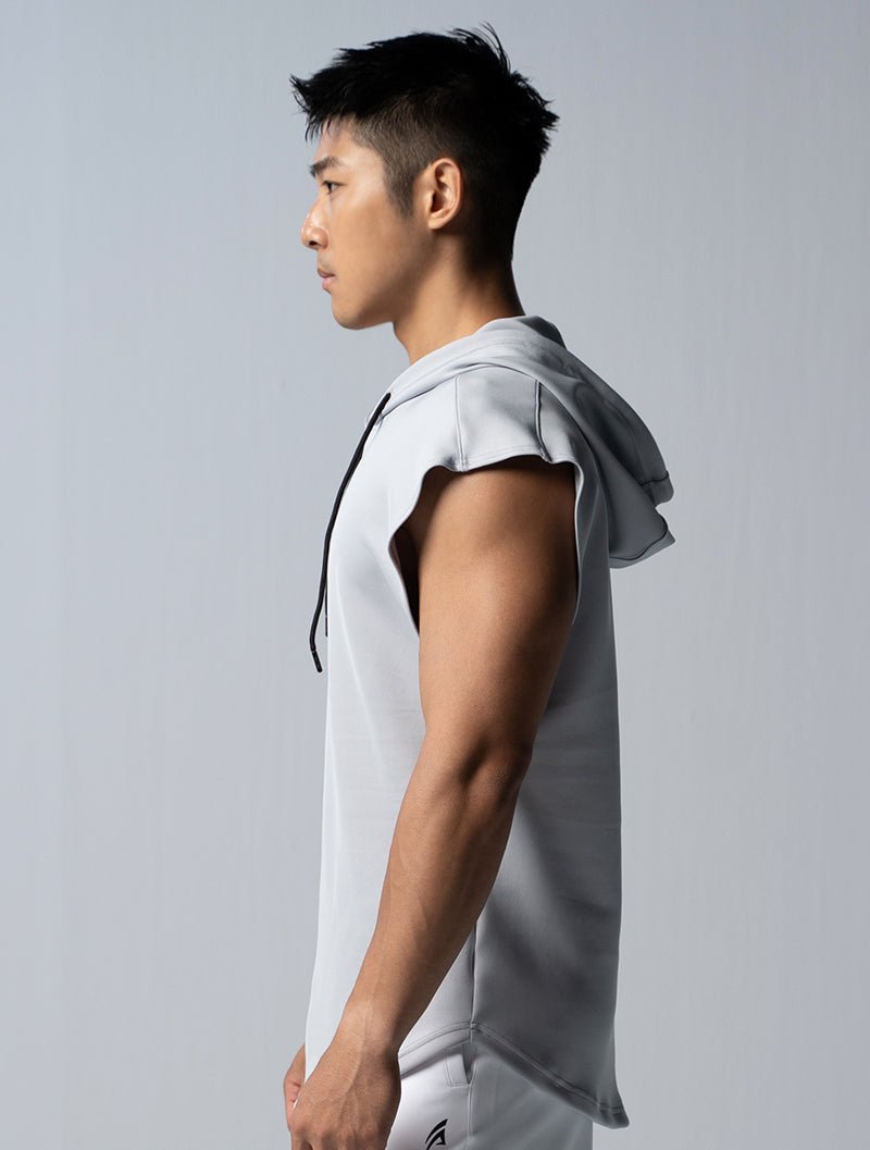 AirFlex™ 連帽寬肩背心 (淺灰) - AROAK 機能健身服飾 | 專為健人打造
