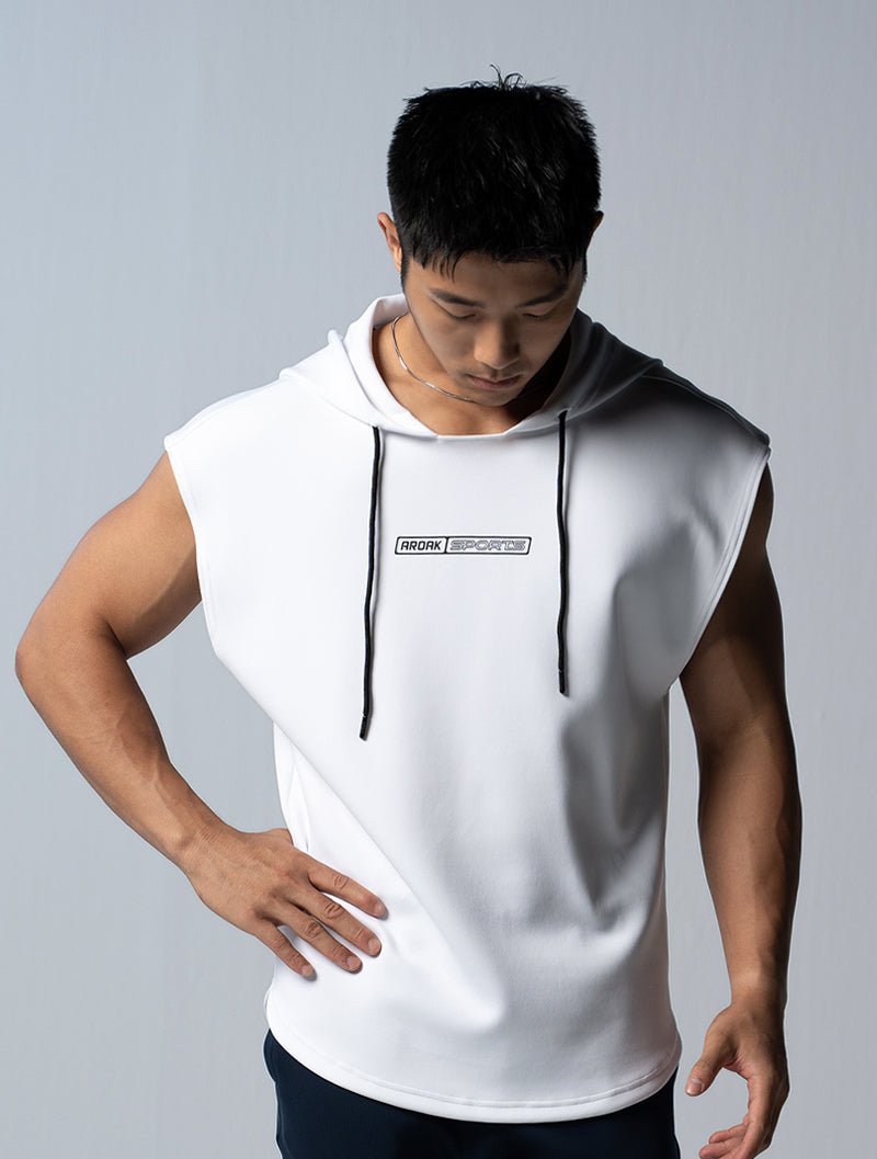 AirFlex™ 連帽寬肩背心 (白) - AROAK 機能健身服飾 | 專為健人打造