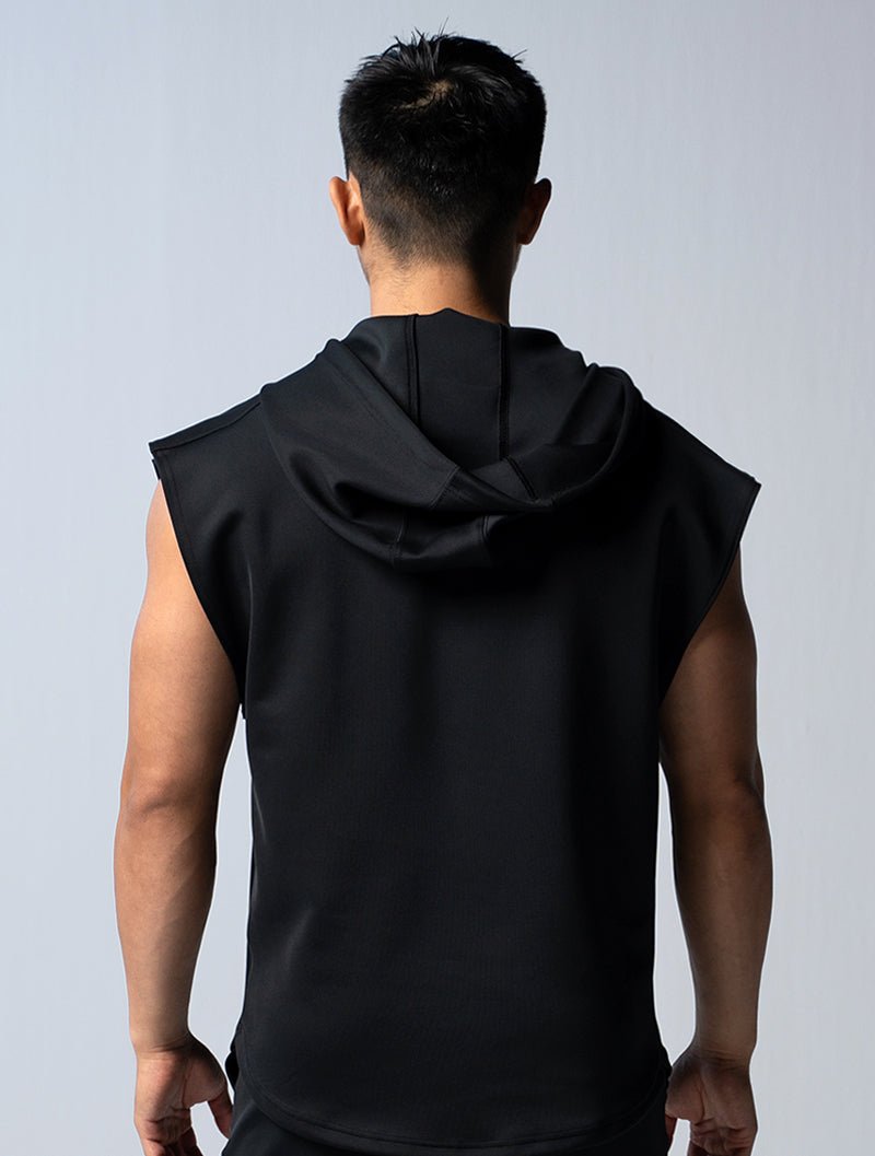 AirFlex™ 連帽寬肩背心 (黑) - AROAK 機能健身服飾 | 專為健人打造