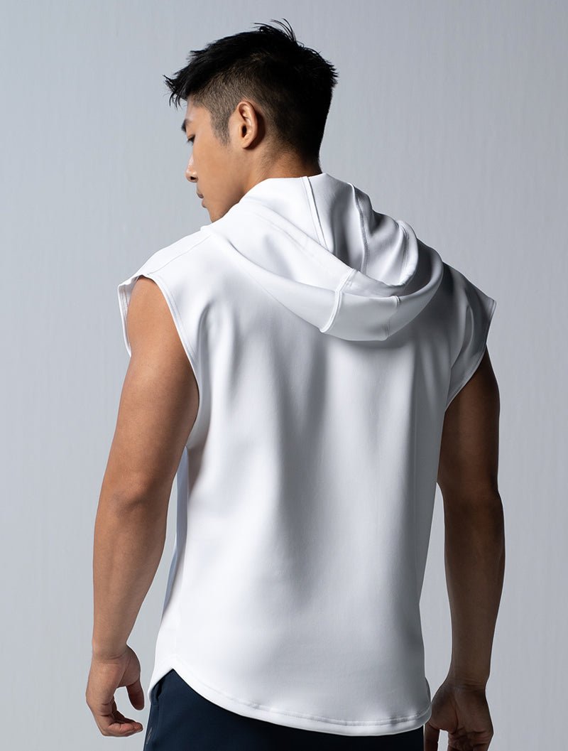 AirFlex™ 連帽寬肩背心 (白) - AROAK 機能健身服飾 | 專為健人打造