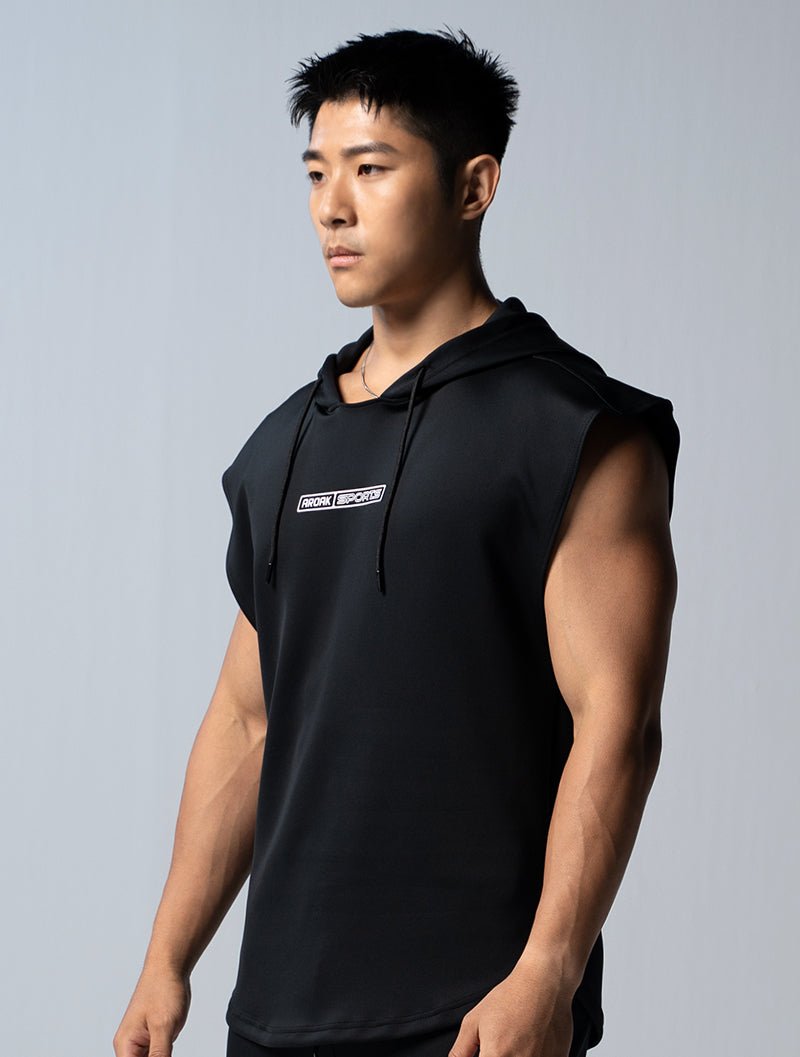 AirFlex™ 連帽寬肩背心 (黑) - AROAK 機能健身服飾 | 專為健人打造