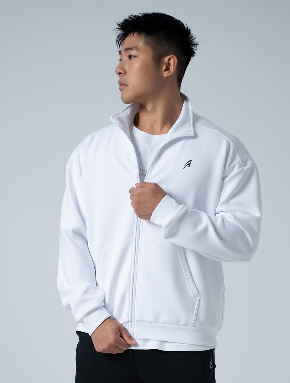 AirFlex™ 立領運動夾克 (白) - AROAK 機能健身服飾 | 專為健人打造
