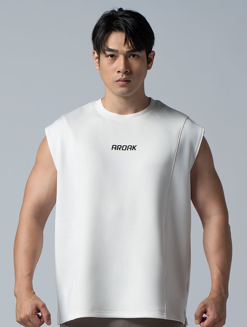 AirFlex™落肩剪接機能訓練背心 (米白) - AROAK 機能健身服飾 | 專為健人打造