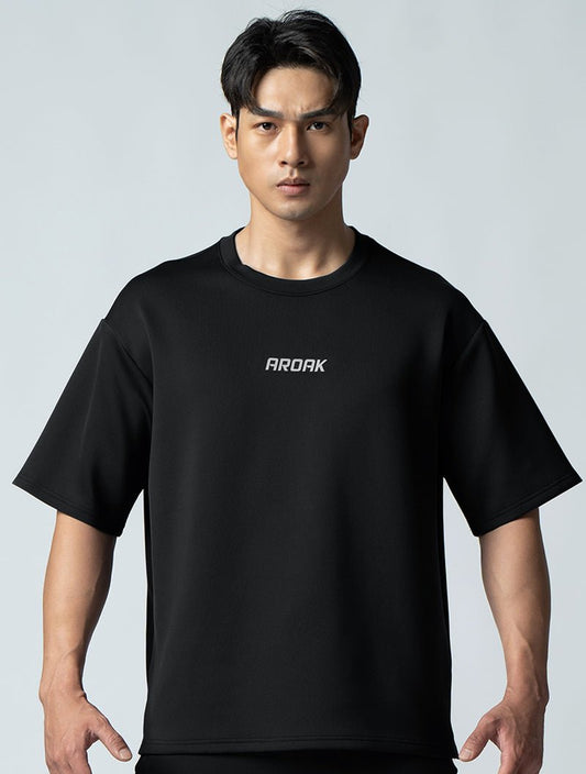 AirFlex™ OVERSIZED短袖上衣 (經典黑) - AROAK 機能健身服飾 | 專為健人打造