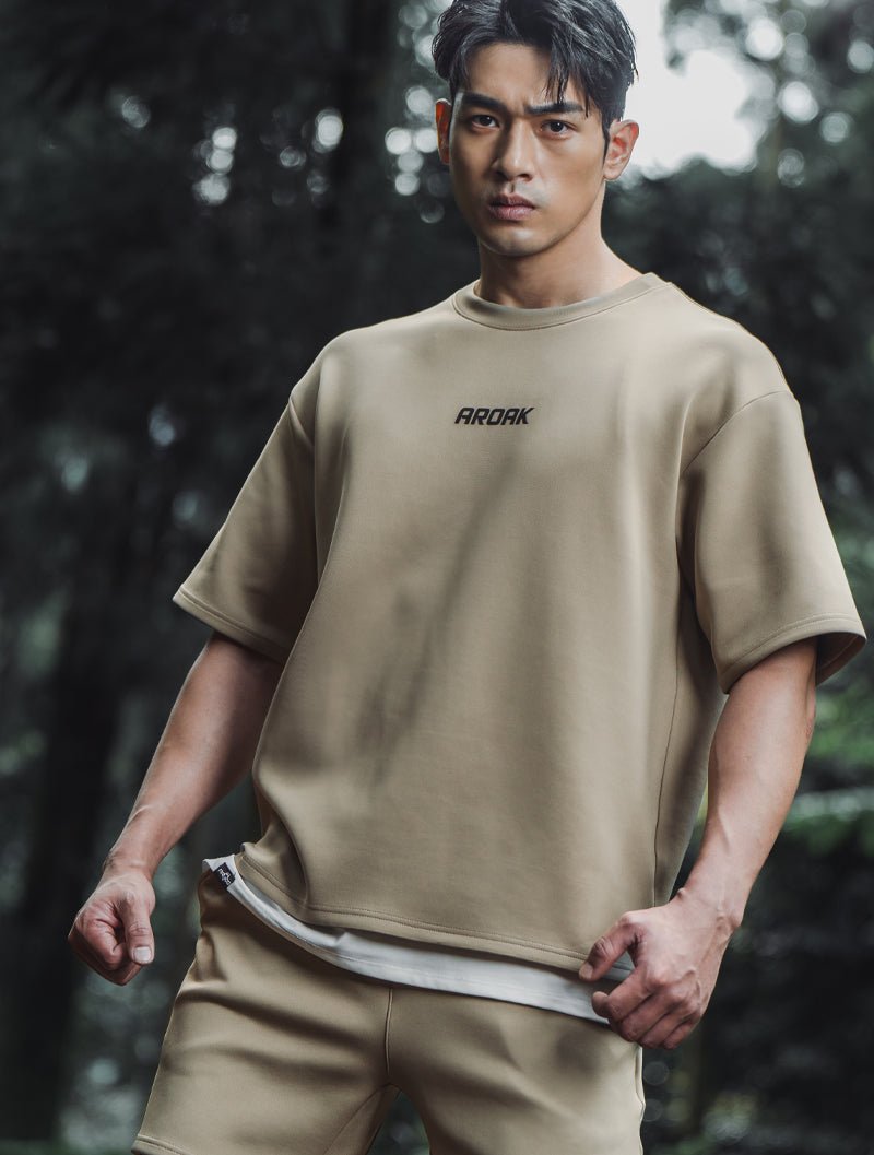 AirFlex™ OVERSIZED 短袖上衣 (棕卡其) - AROAK 機能健身服飾 | 專為健人打造