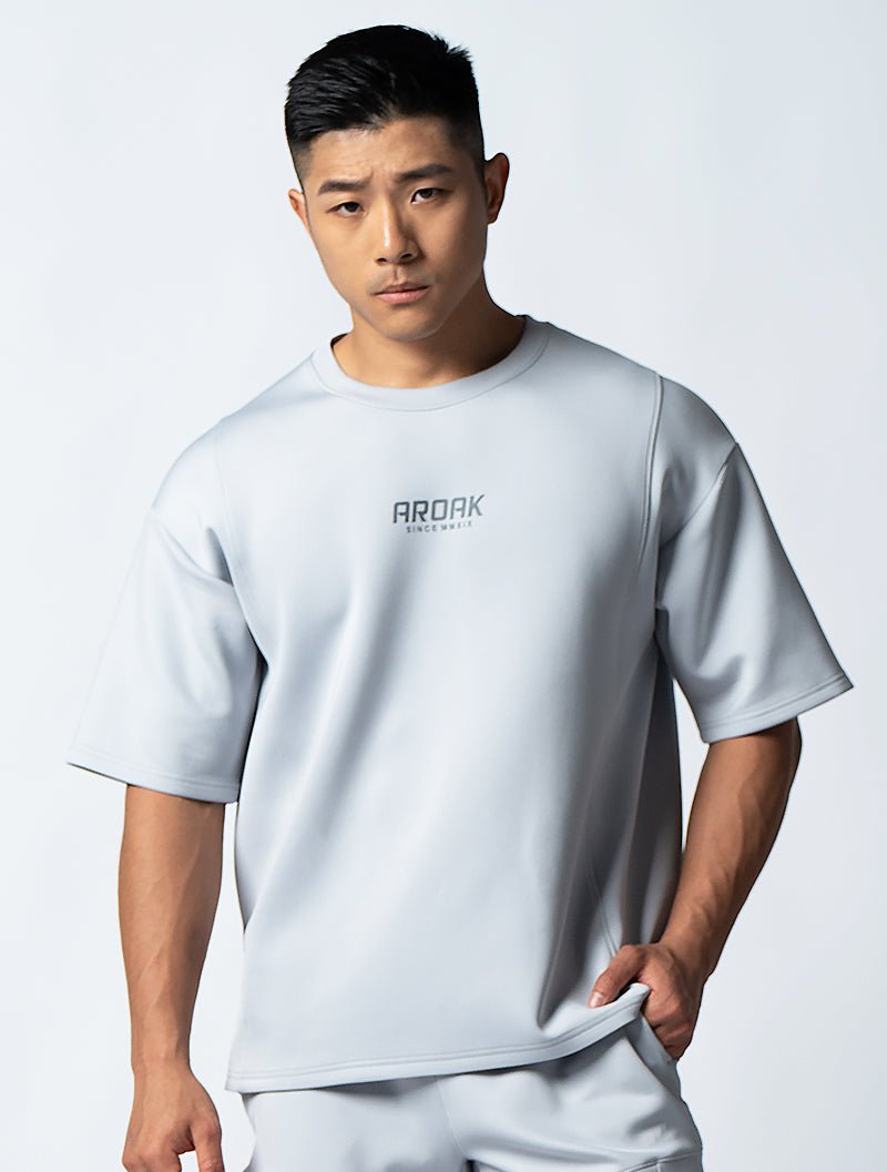 AirFlex™ OVERSIZED機能肩剪接短袖訓練上衣 (淺灰) - AROAK 機能健身服飾 | 專為健人打造