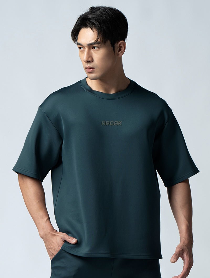 AirFlex™ OVERSIZED短袖上衣 (黑綠) - AROAK 機能健身服飾 | 專為健人打造