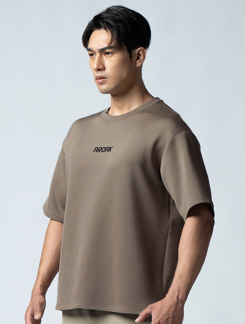 AirFlex™ OVERSIZED 短袖上衣 (棕卡其) - AROAK 機能健身服飾 | 專為健人打造