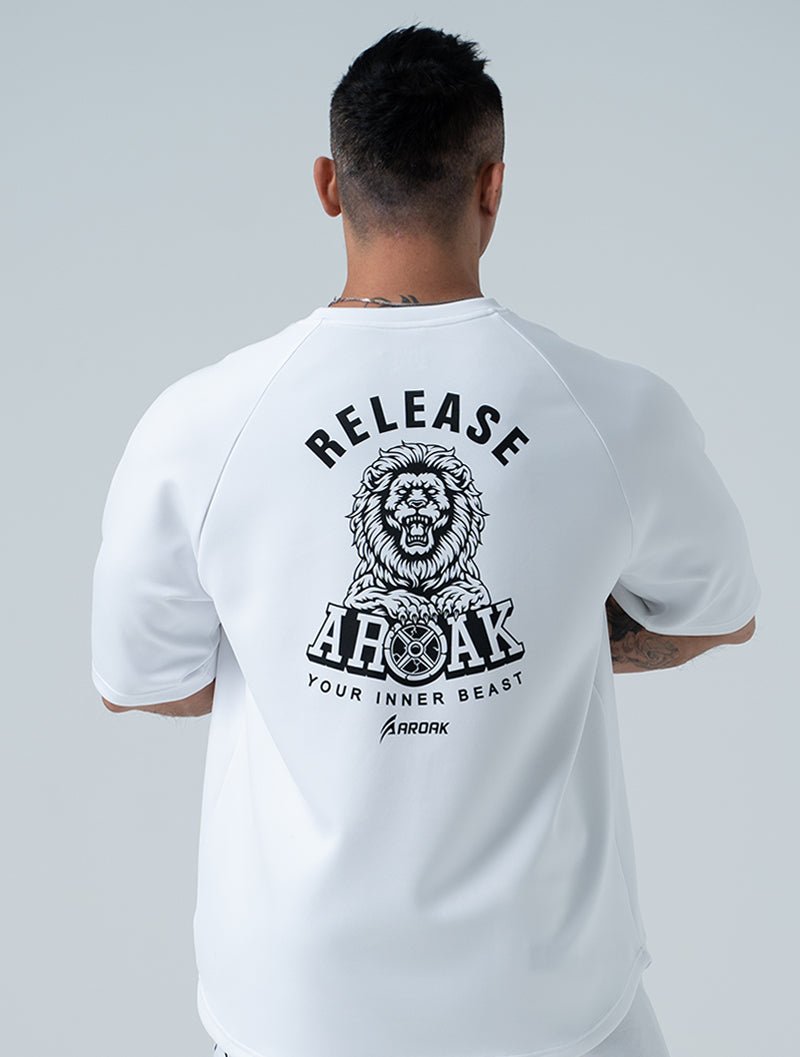 AirFlex™ 萬獸之尊 OVERSIZED 機能短袖上衣 (白) (4/2 14:00 準時發售) - AROAK 機能健身服飾 | 專為健人打造