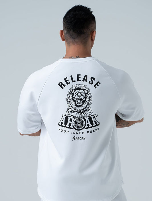 AirFlex™ 萬獸之尊 OVERSIZED 機能短袖上衣 (白) (4/2 14:00 準時發售) - AROAK 機能健身服飾 | 專為健人打造
