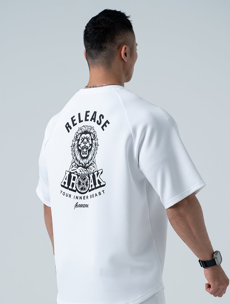 AirFlex™ 萬獸之尊 OVERSIZED 機能短袖上衣 (白) (4/2 14:00 準時發售) - AROAK 機能健身服飾 | 專為健人打造