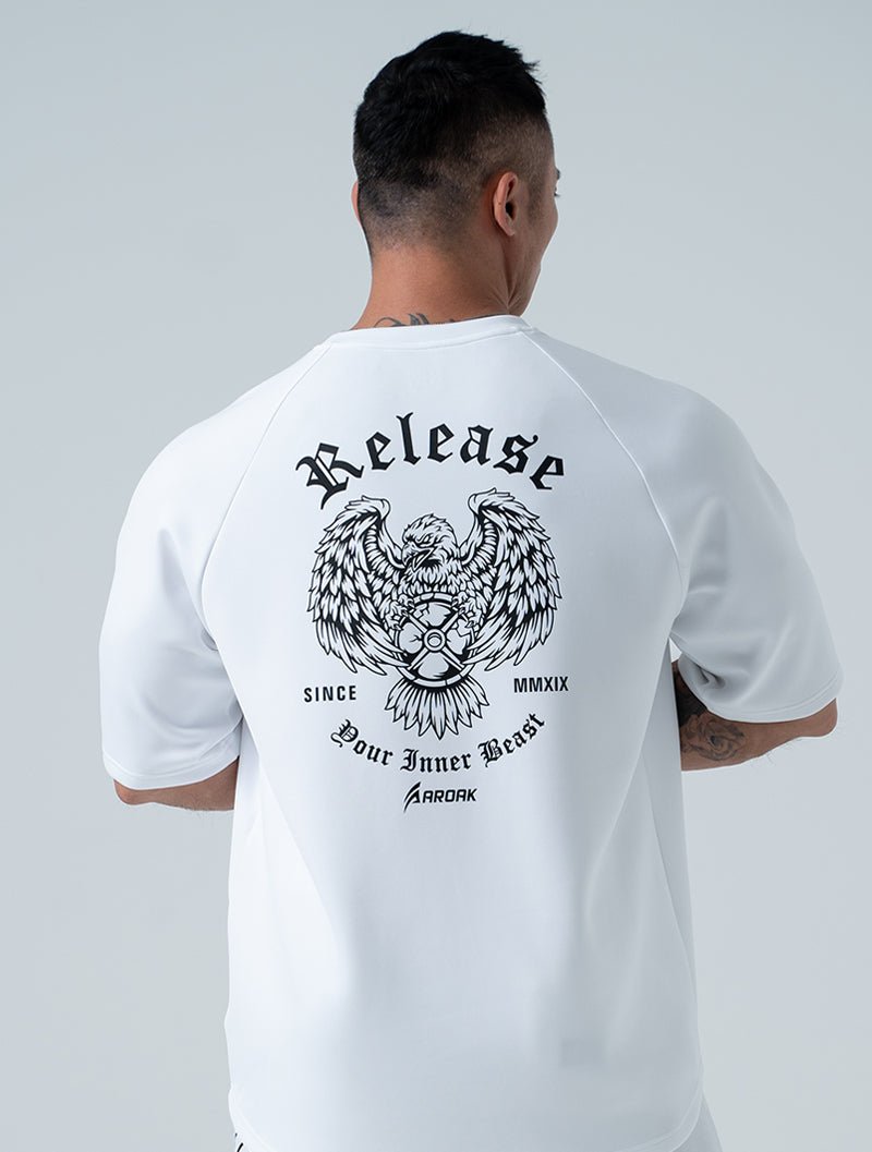 AirFlex™ 裂空之翼 OVERSIZED 機能短袖上衣 (白) (4/2 14:00 準時發售) - AROAK 機能健身服飾 | 專為健人打造