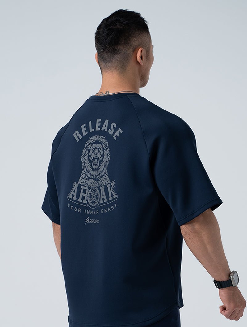 AirFlex™ 萬獸之尊 OVERSIZED 機能短袖上衣 (丈青) (4/2 14:00 準時發售) - AROAK 機能健身服飾 | 專為健人打造