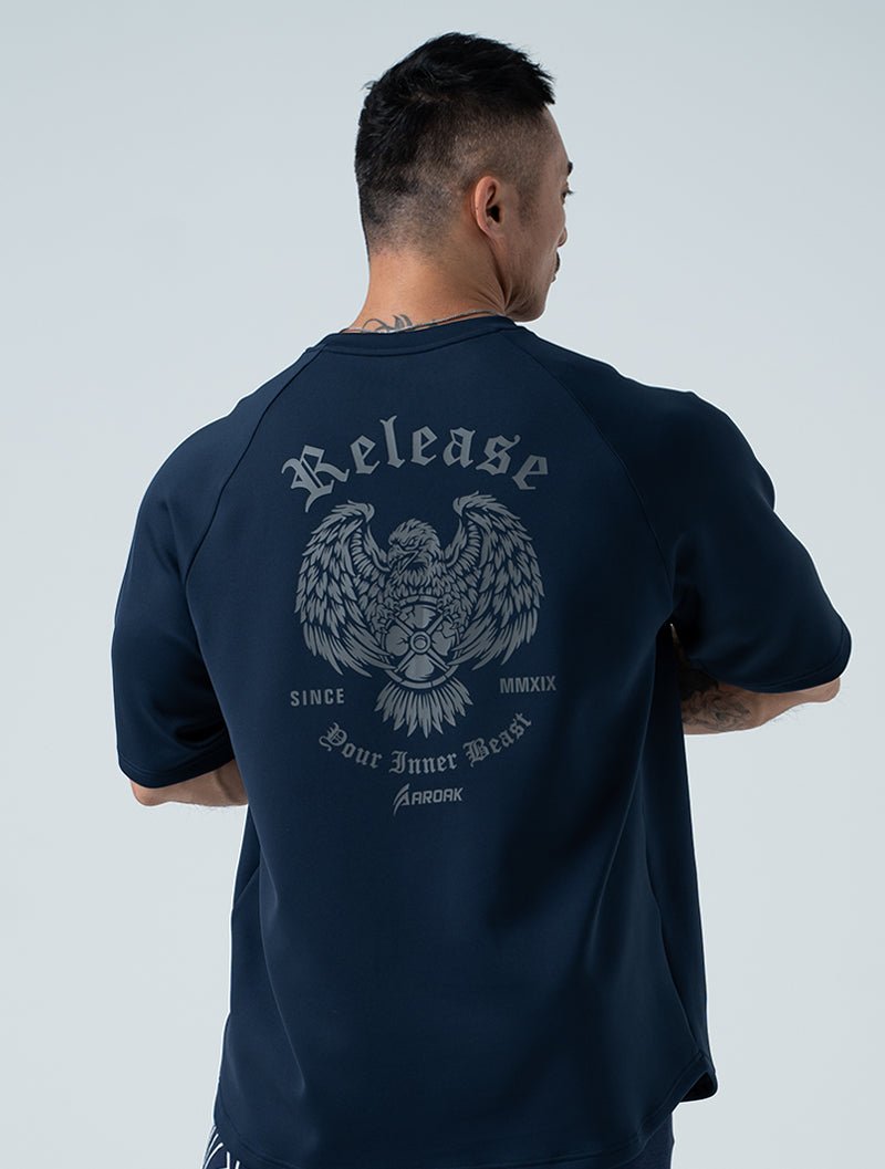 AirFlex™ 裂空之翼 OVERSIZED 機能短袖上衣 (丈青) (4/2 14:00 準時發售) - AROAK 機能健身服飾 | 專為健人打造